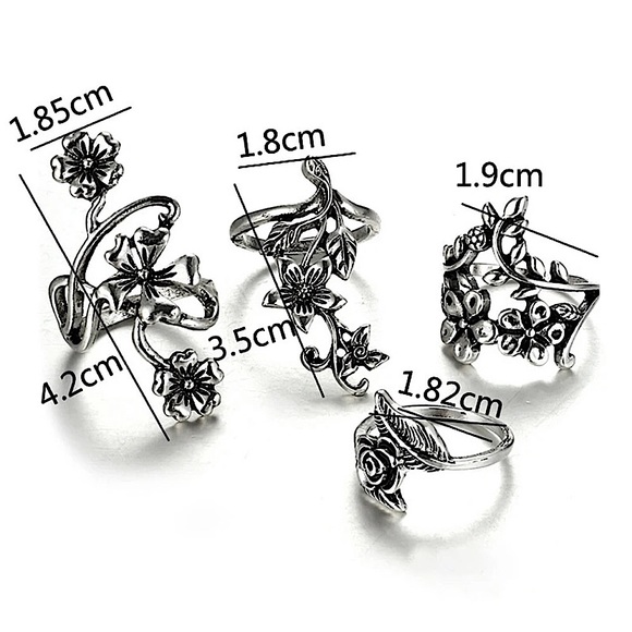 Silver flower vine knuckle ring set 🌺 - Picture 11 of 11